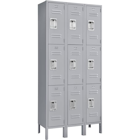 Global Industrial Infinity 3-Tier 9 Door Locker, 36 inW x 15 inD x 78 inH, Gray, Unassembled 493414GY